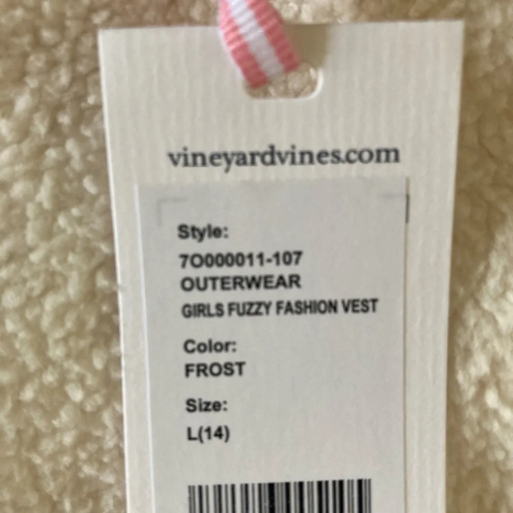 Vineyard Vines Girls Fuzzy Vest NWT in Off White Cream Sleeveless Layering Sz 14
